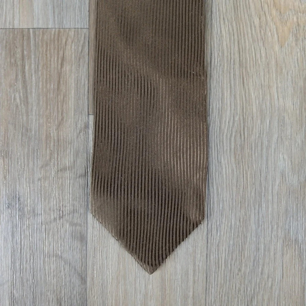 Vtg Emporio Armani Silk Necktie Brown Striped Business Formal Career Menswear